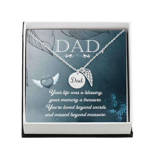DadMemorial Necklace Angel Wing Charm-[Heartfelt Family Gift]