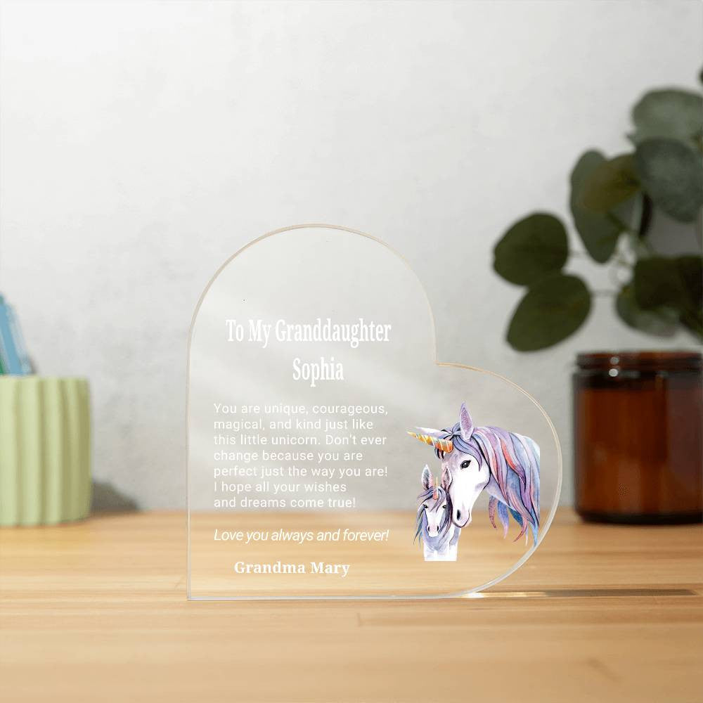 Granddaughter Unicorn Heart Plaque Gift-[Heartfelt Family Gift]