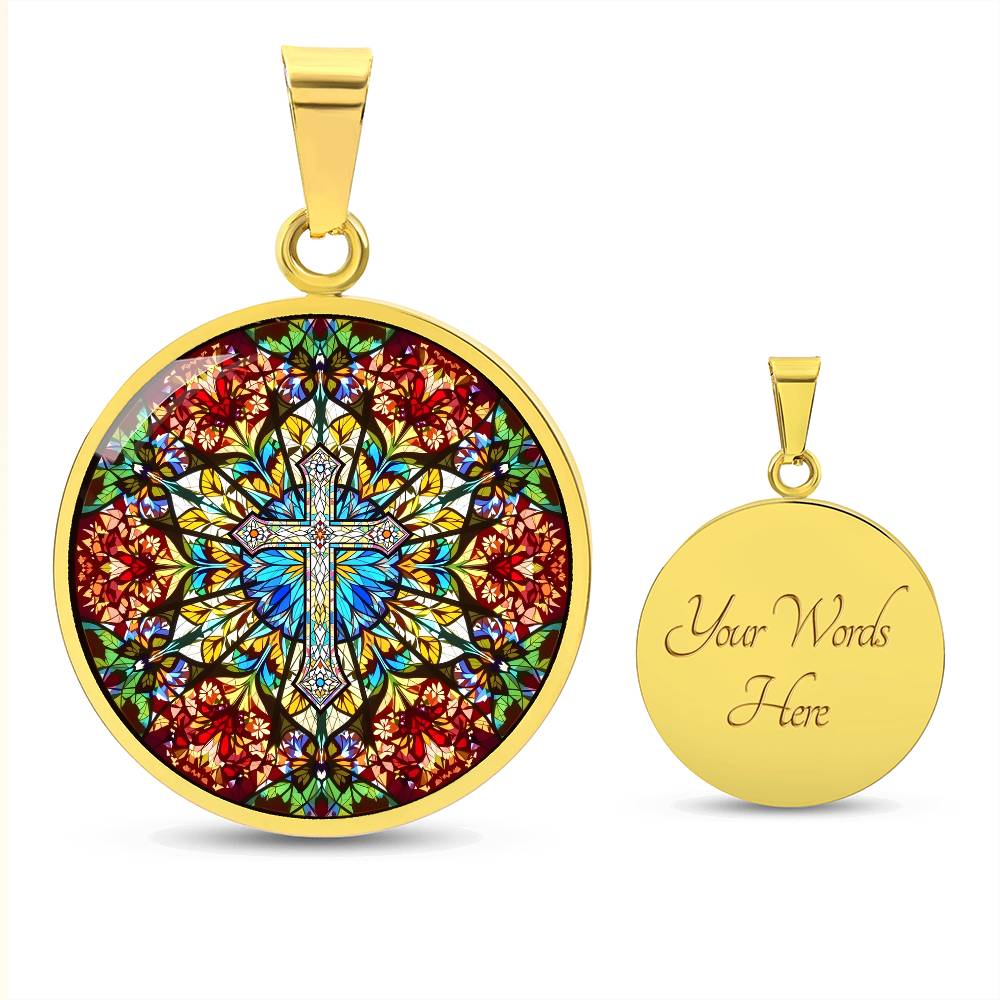 Cross Faux Stain Glass Pendant Necklace