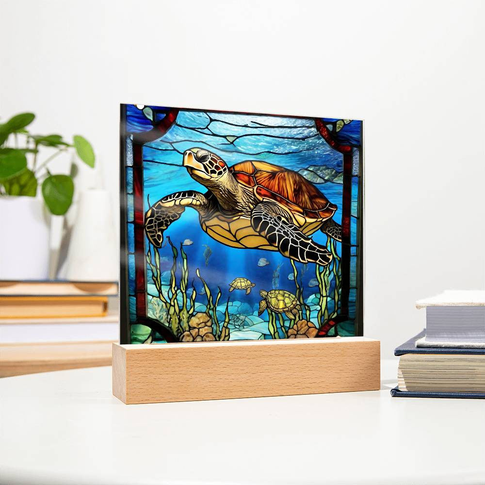 LED Stained Glass Sea Turtle Nightlight - Ocean Art for Beach House or Girls Room - Turtle Lover Gift-[Heartfelt Family Gift]