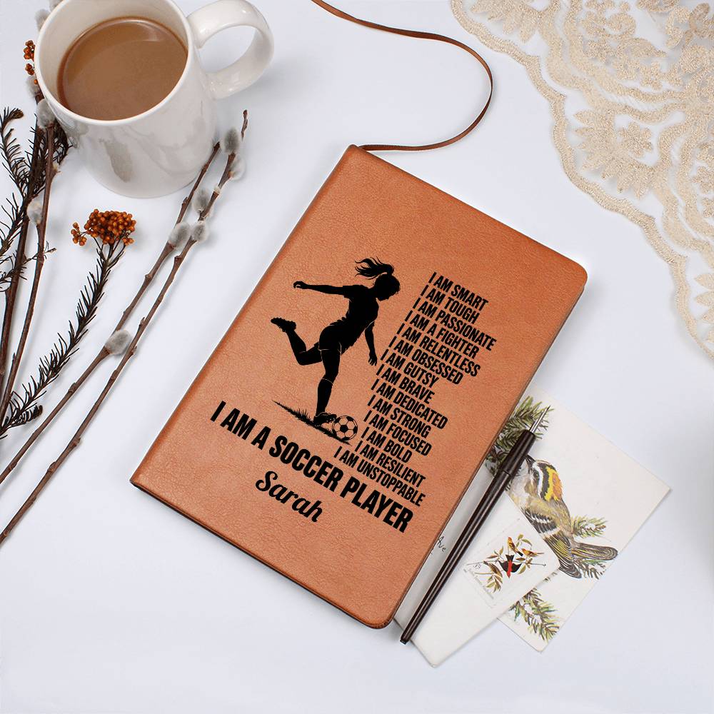 Personalized Soccer Player Affirmation Journal, Vegan Leather Cover, Empowering Gift, Custom Name, Motivation Notebook