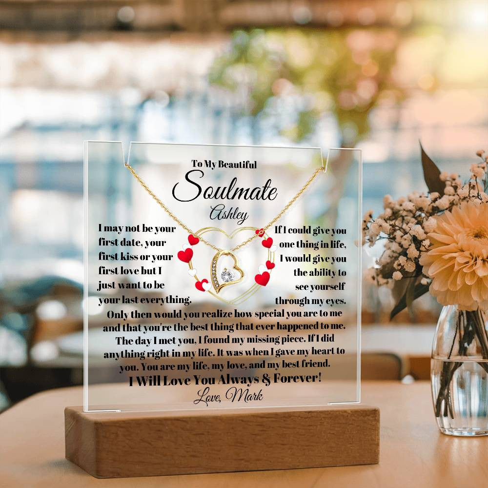 Soulmate Acrylic Heart Necklace & Plaque Gift Set-[Heartfelt Family Gift]
