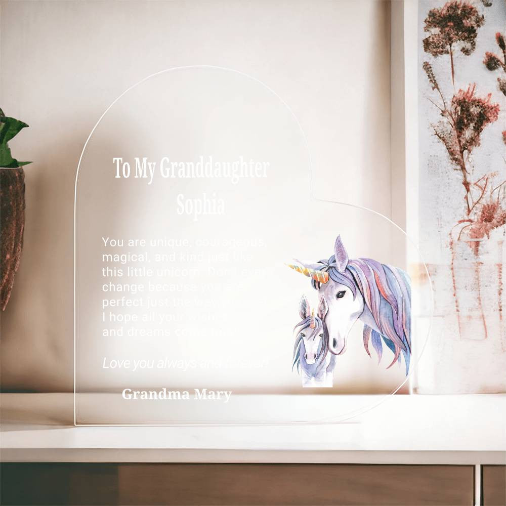 Granddaughter Unicorn Heart Plaque Gift-[Heartfelt Family Gift]