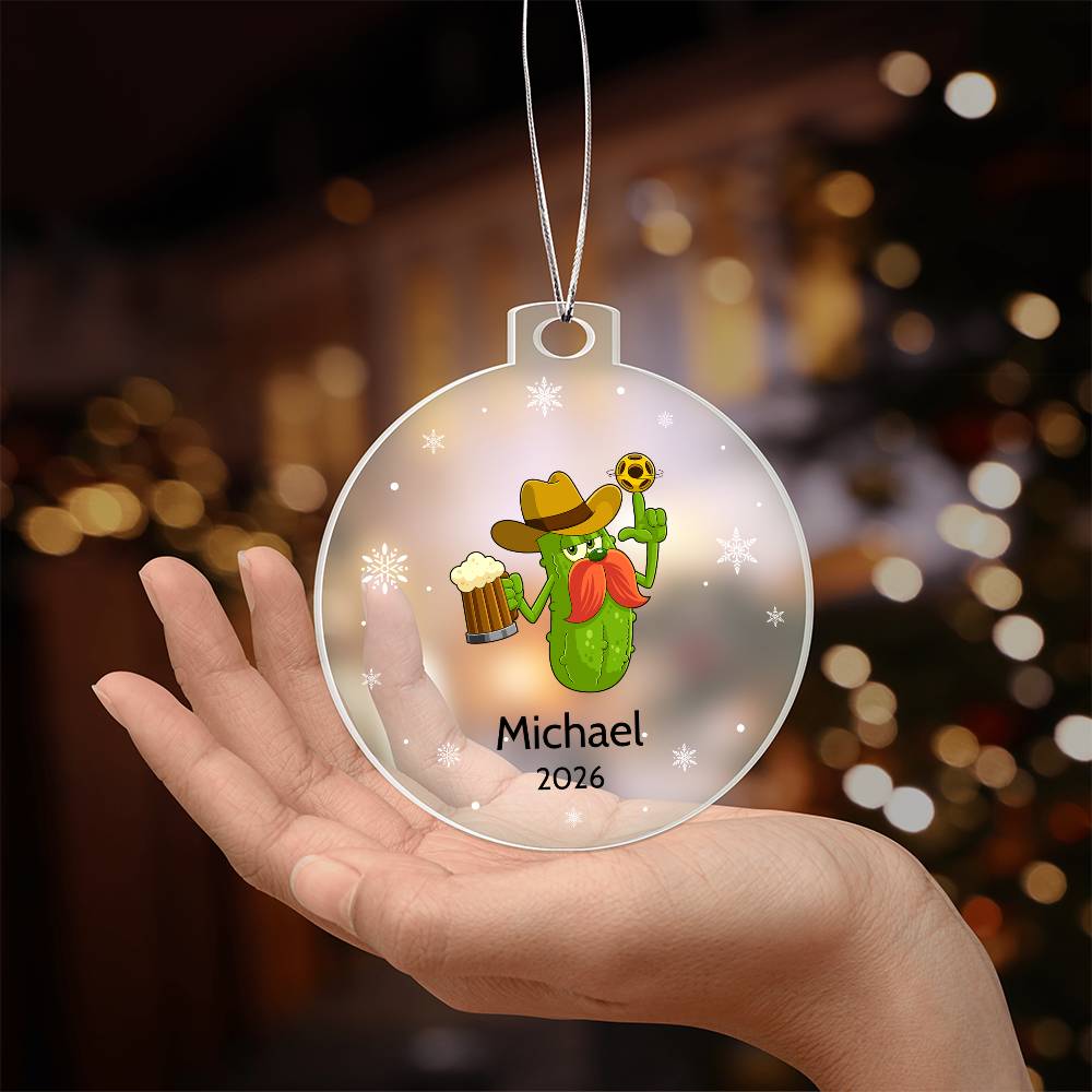 Pickleball Cowboy Beer Christmas Ornament
