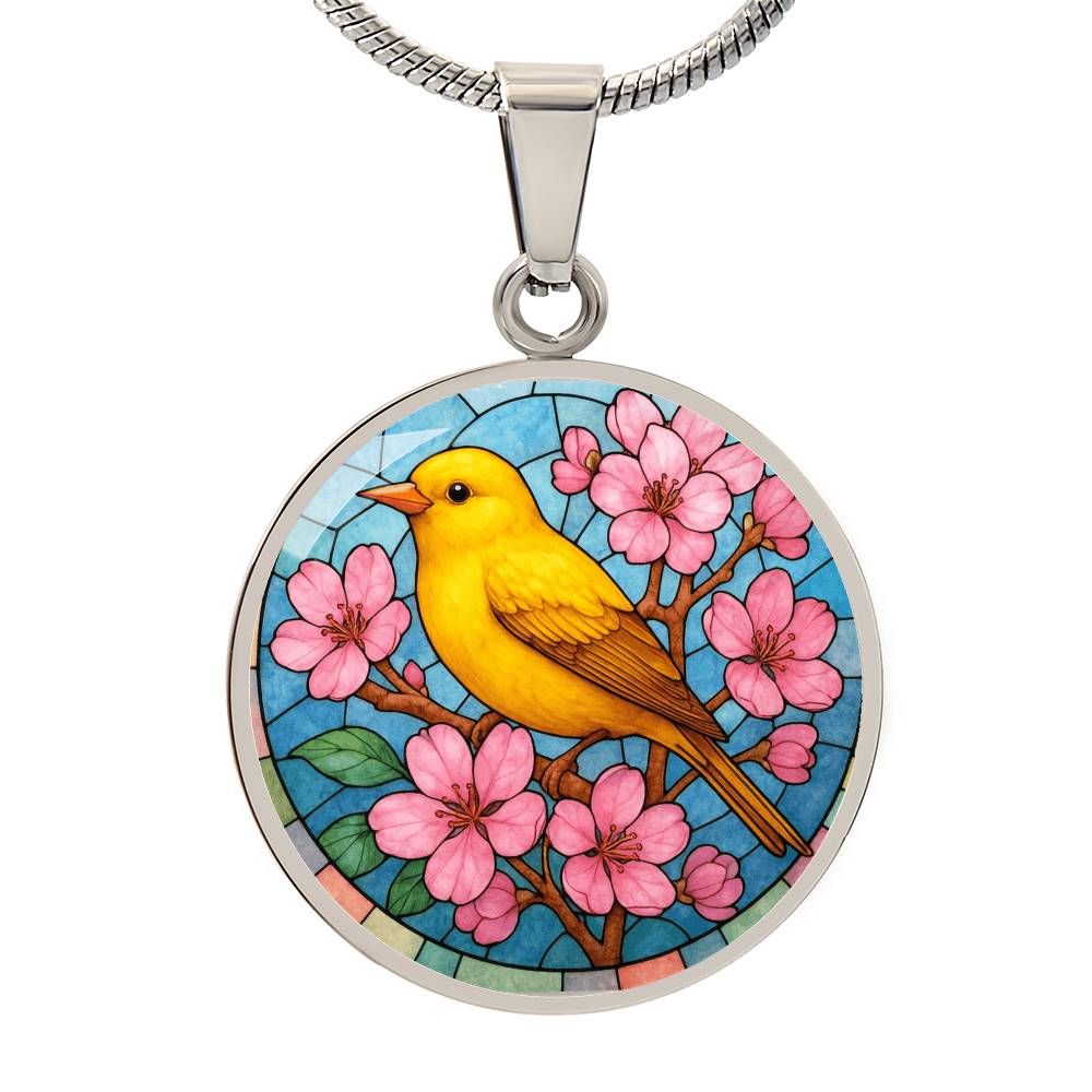 Goldfinch  Yellow Bird Floral Necklace with Engraving
