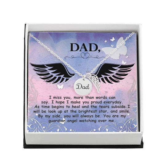 Dad Memorial Necklace Angel Wing Charm-[Heartfelt Family Gift]