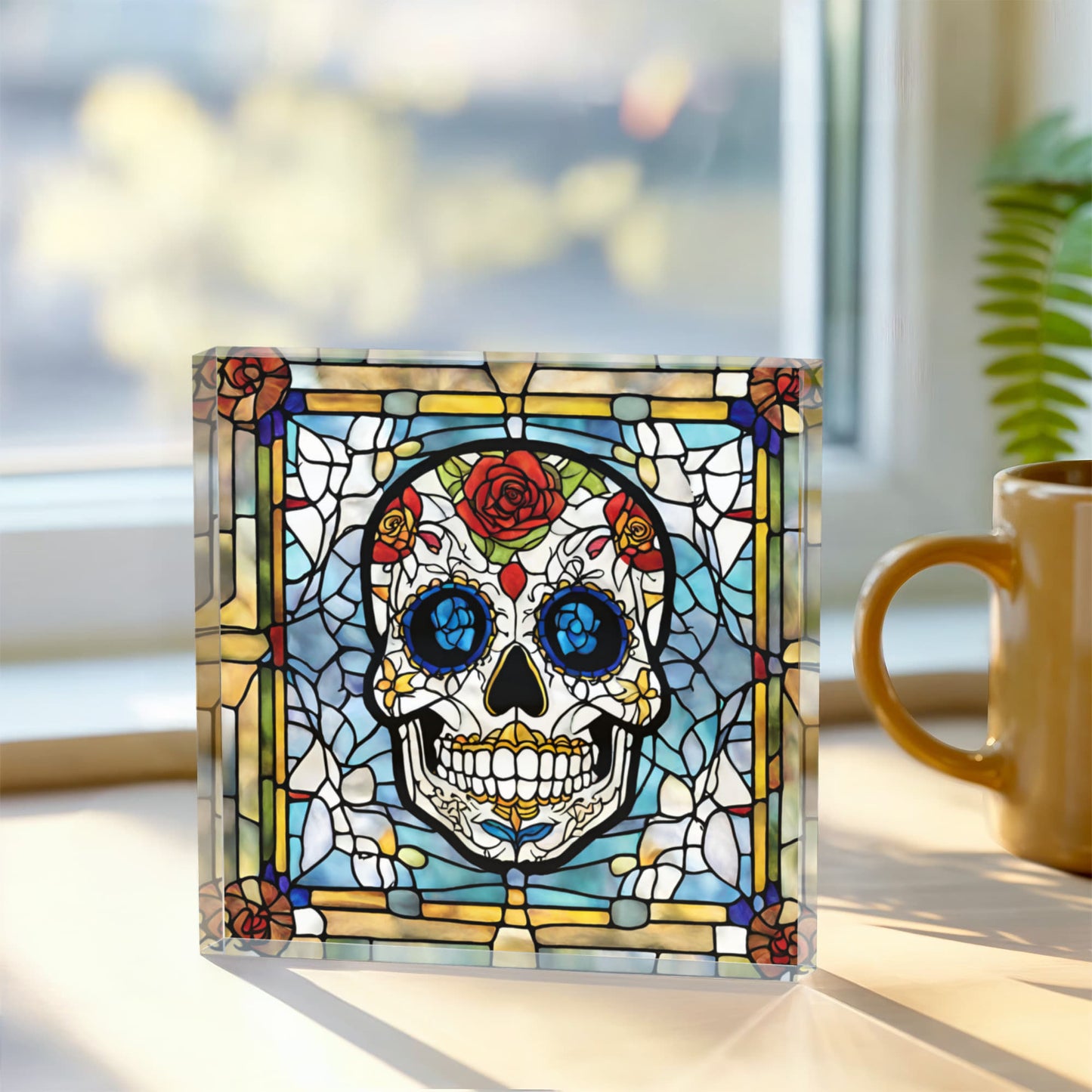 Sugar Skull Stained Glass Style Acrylic Decor