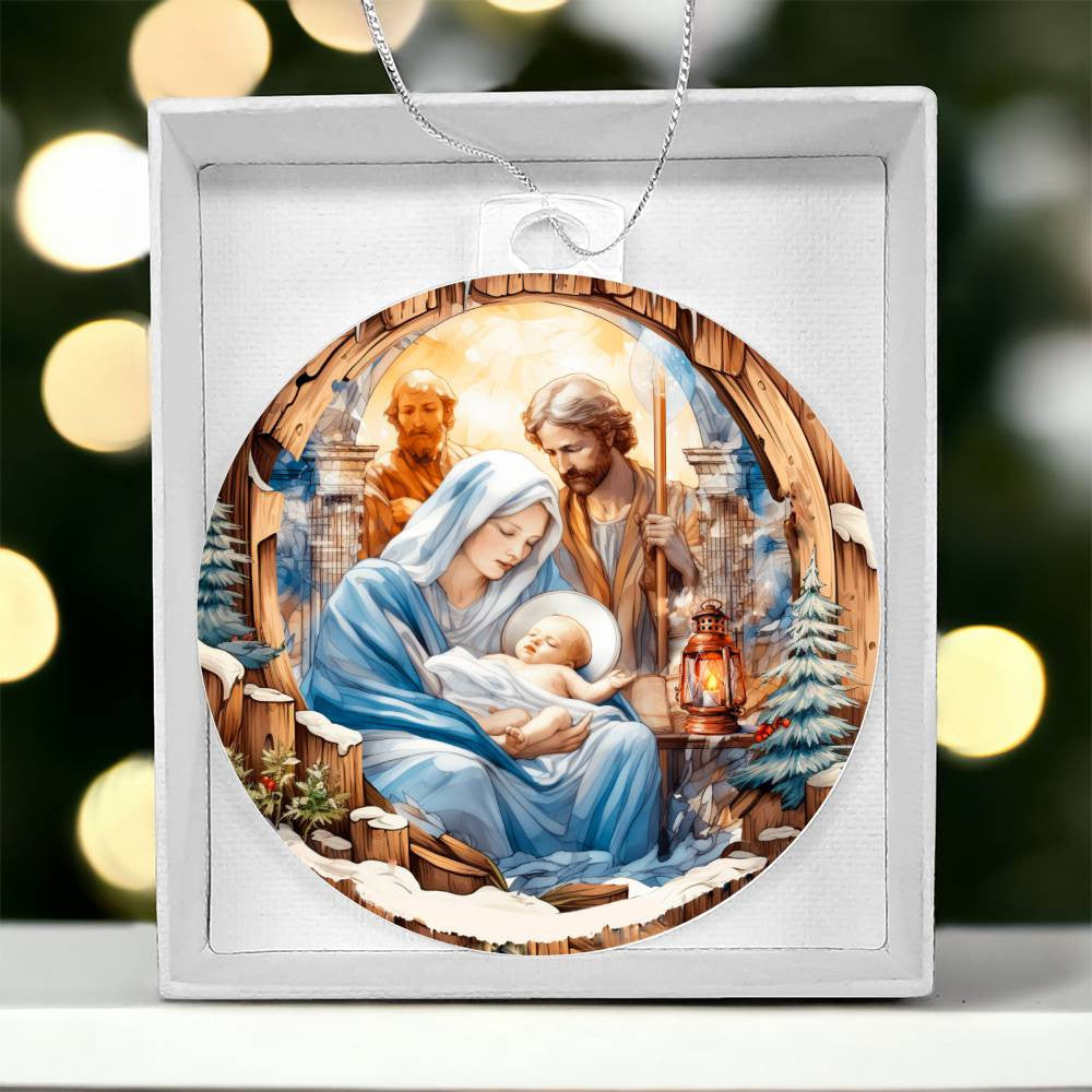 Baby Jesus in Manger Acrylic Christmas Ornament-[Heartfelt Family Gift]