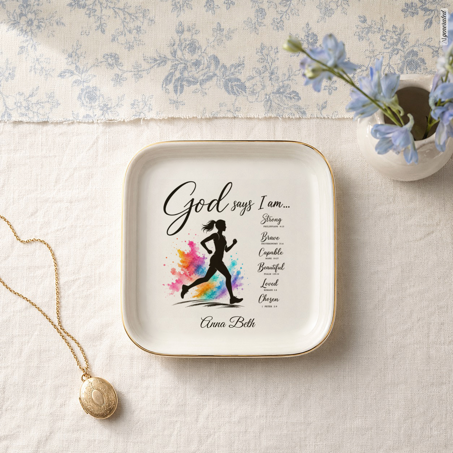 Running Christian Jewelry Dish, Faith Gift for Runner
