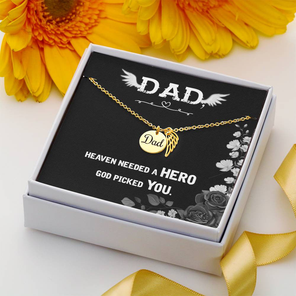 Dad Memorial Necklace Angel Wing Charm -Heaven needed a hero-[Heartfelt Family Gift]