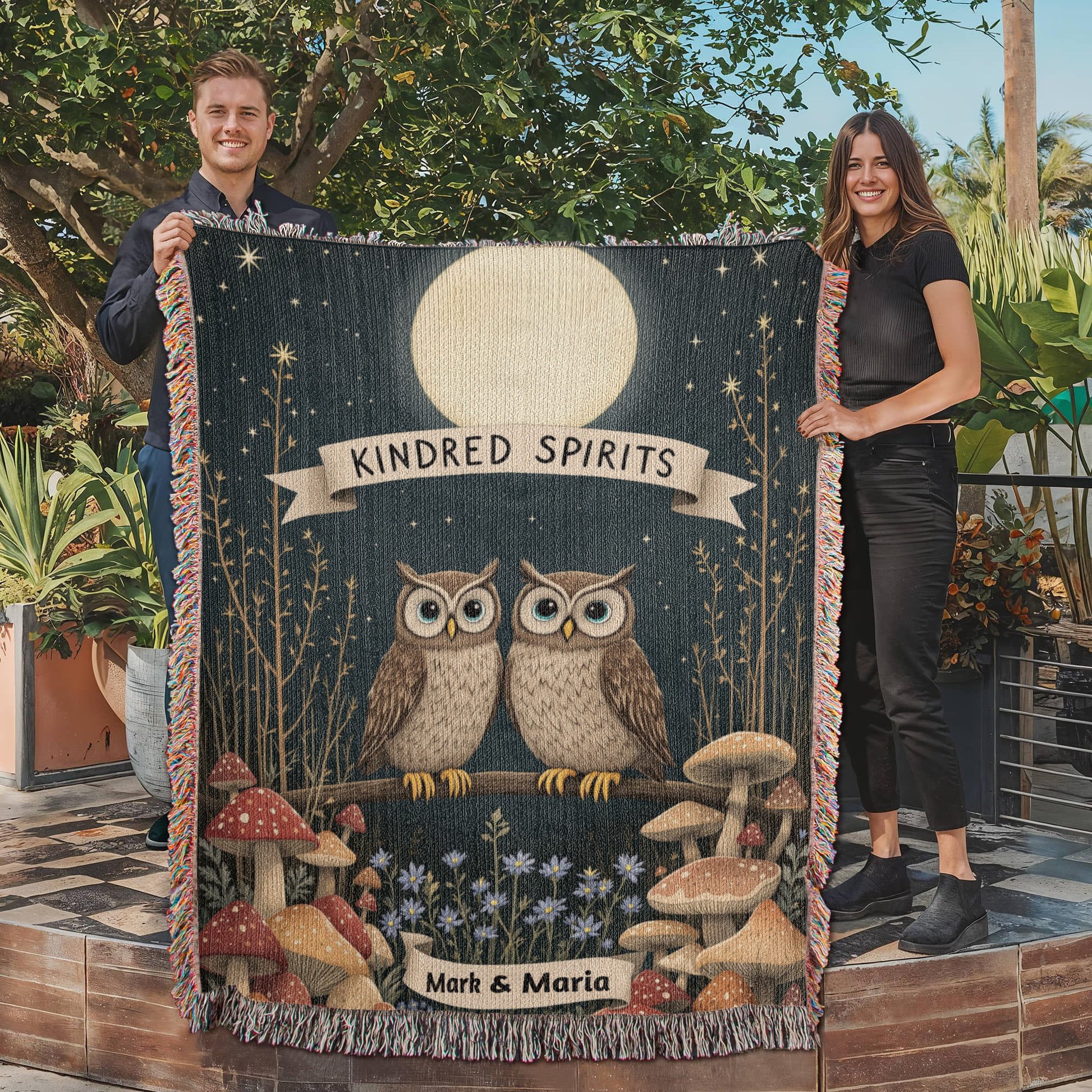 Owl Couple Woven Cotton Blanket Throw-[Heartfelt Family Gift]