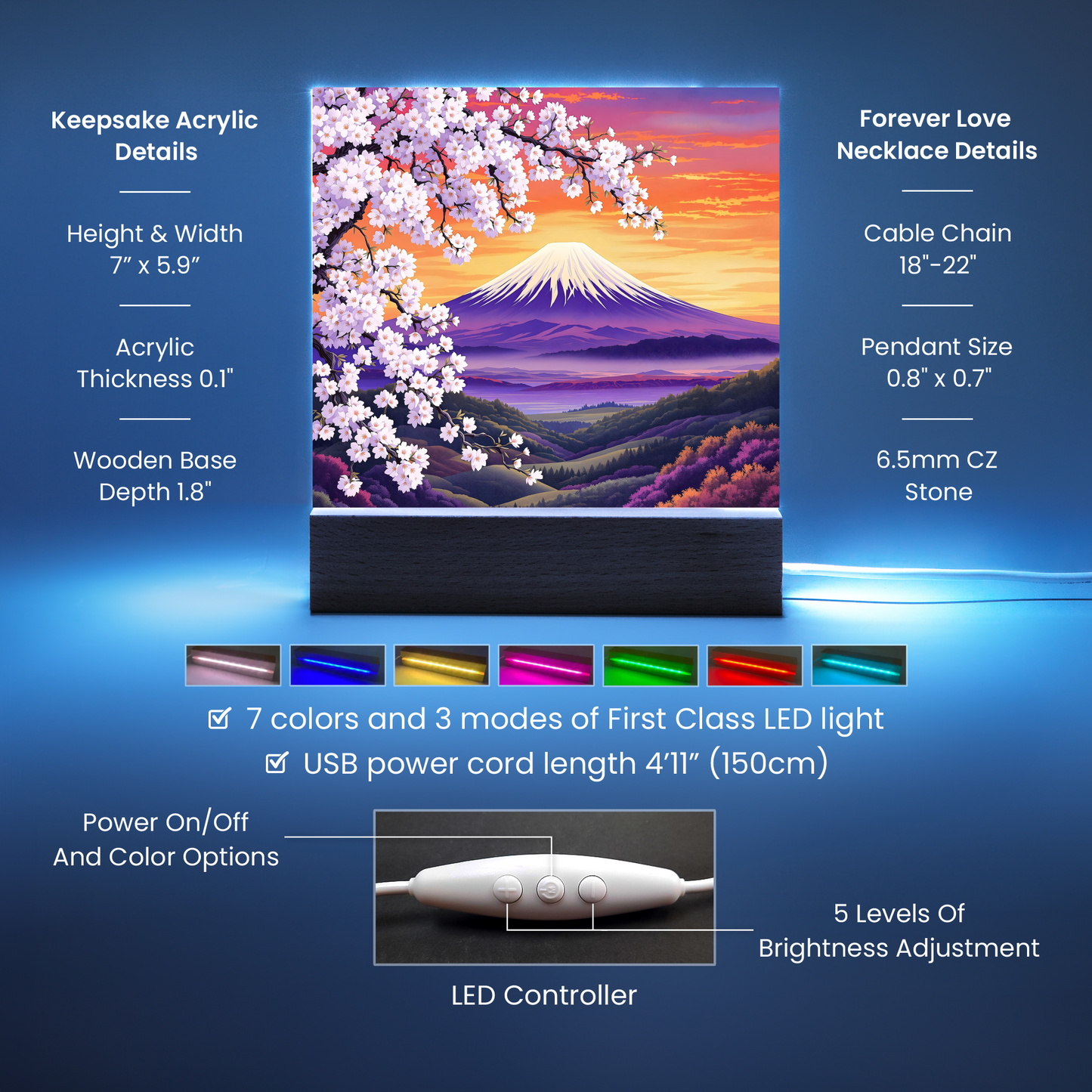 Cherry Blossom Mountainscape Lighted Nightlight Plaque