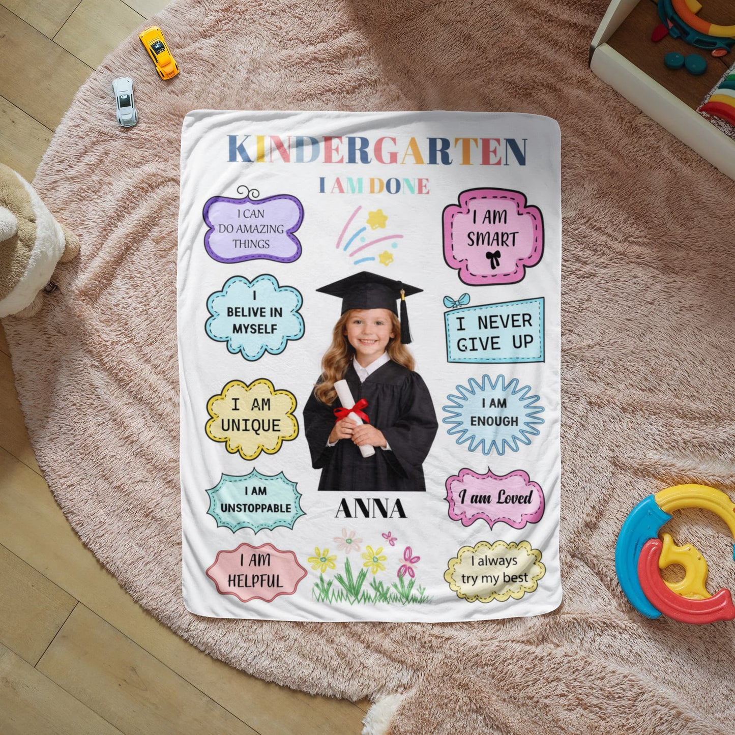 Personalized Kindergarten Graduation Photo Affirmation Blanket