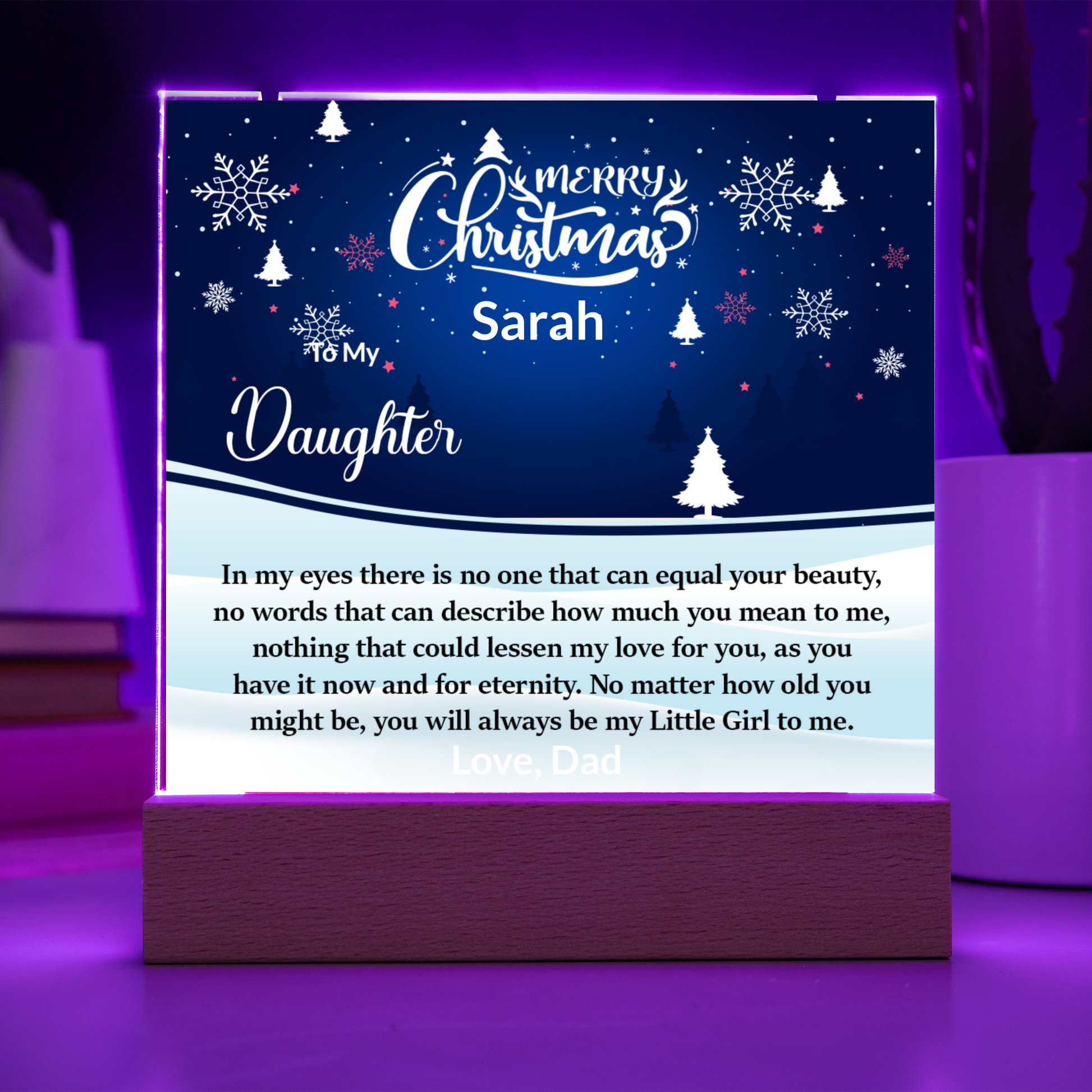 Daughter Christmas LED Acrylic Heart Necklace and Plaque Gift Set-[Heartfelt Family Gift]