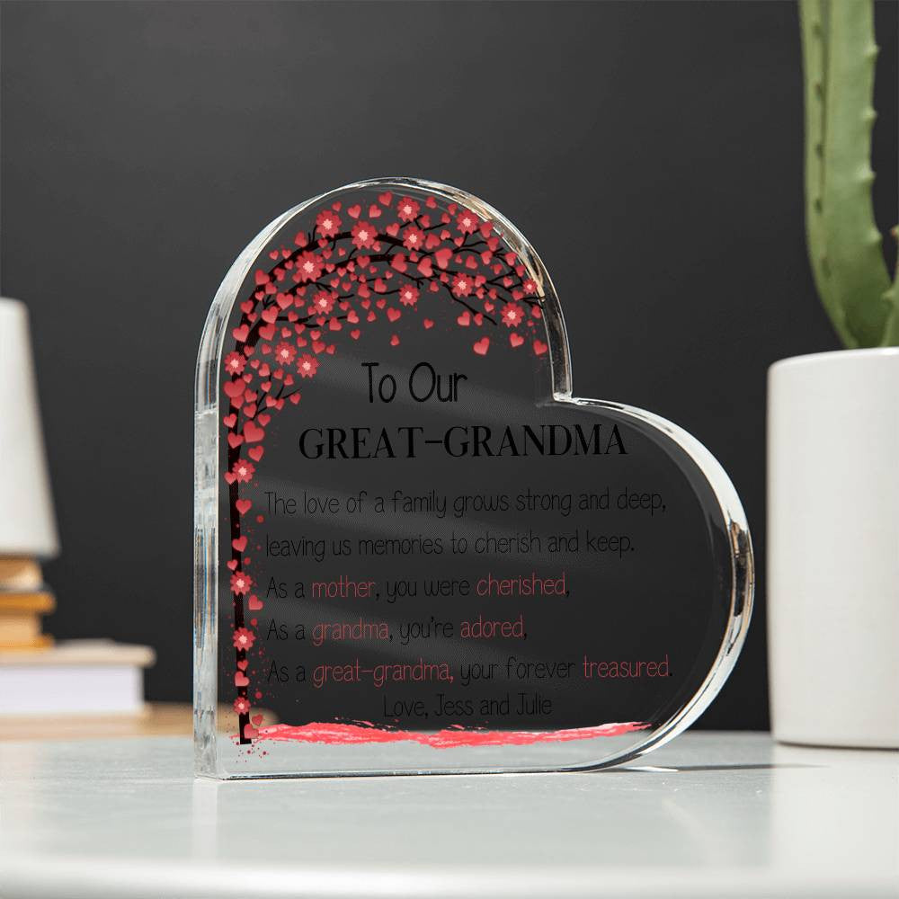 Mother's Day Gift for Great-grandma, Grammy Gift, Heart Acrylic Plaque