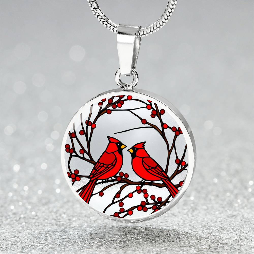 Cardinal Birds Necklace, Floral Pendant, Gold Finish Jewelry Gift, Nature-Inspired Necklace, Red Cardinals Pendant, Elegant Jewelry Gift