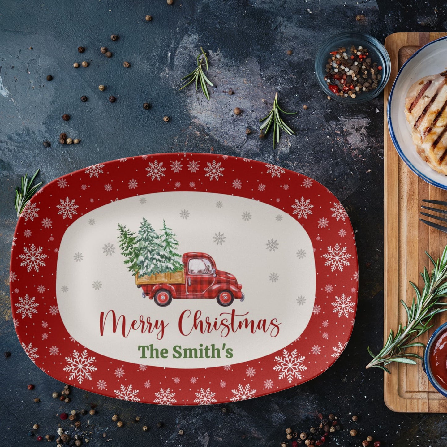 Personalized Christmas Serving Tray, Custom Family Name Holiday Platter, Winter Festive Kitchen Decor, Holiday Gift Idea, 10x14 Platter