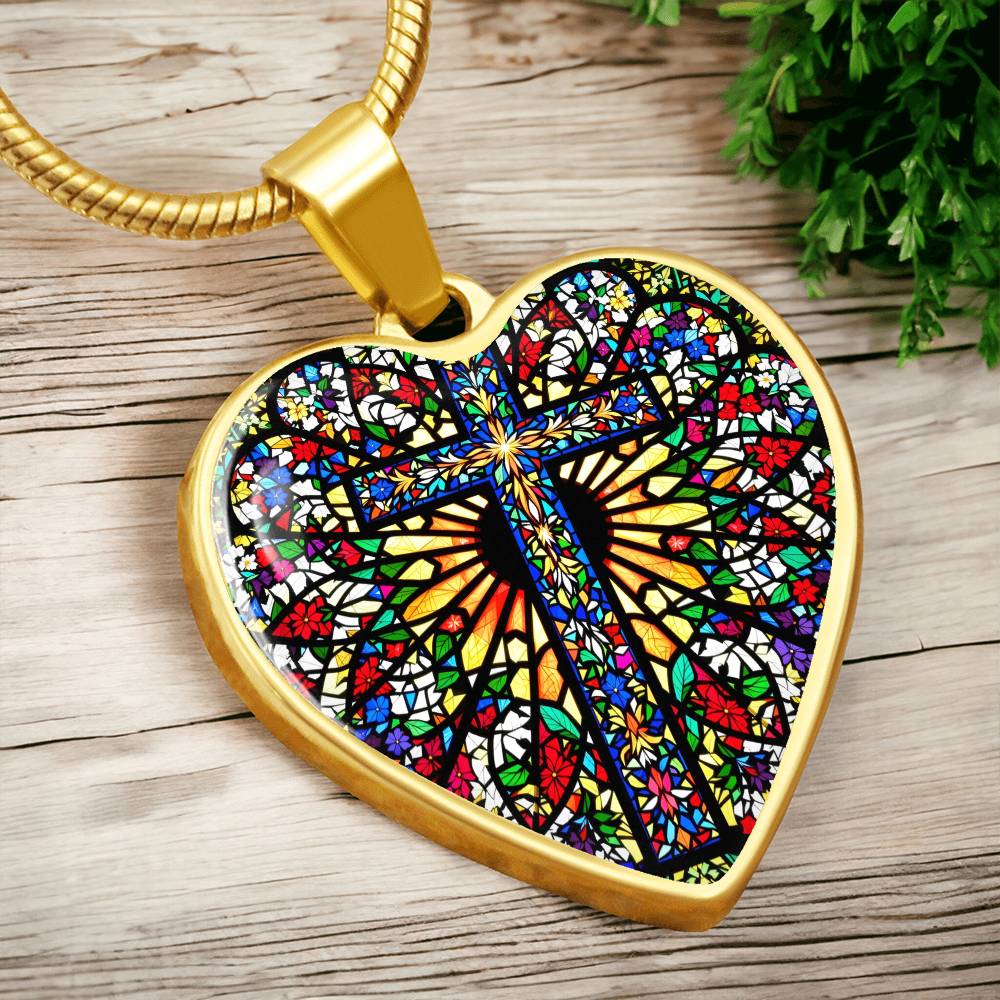 Stained Glass Style Cross Pendant Necklace