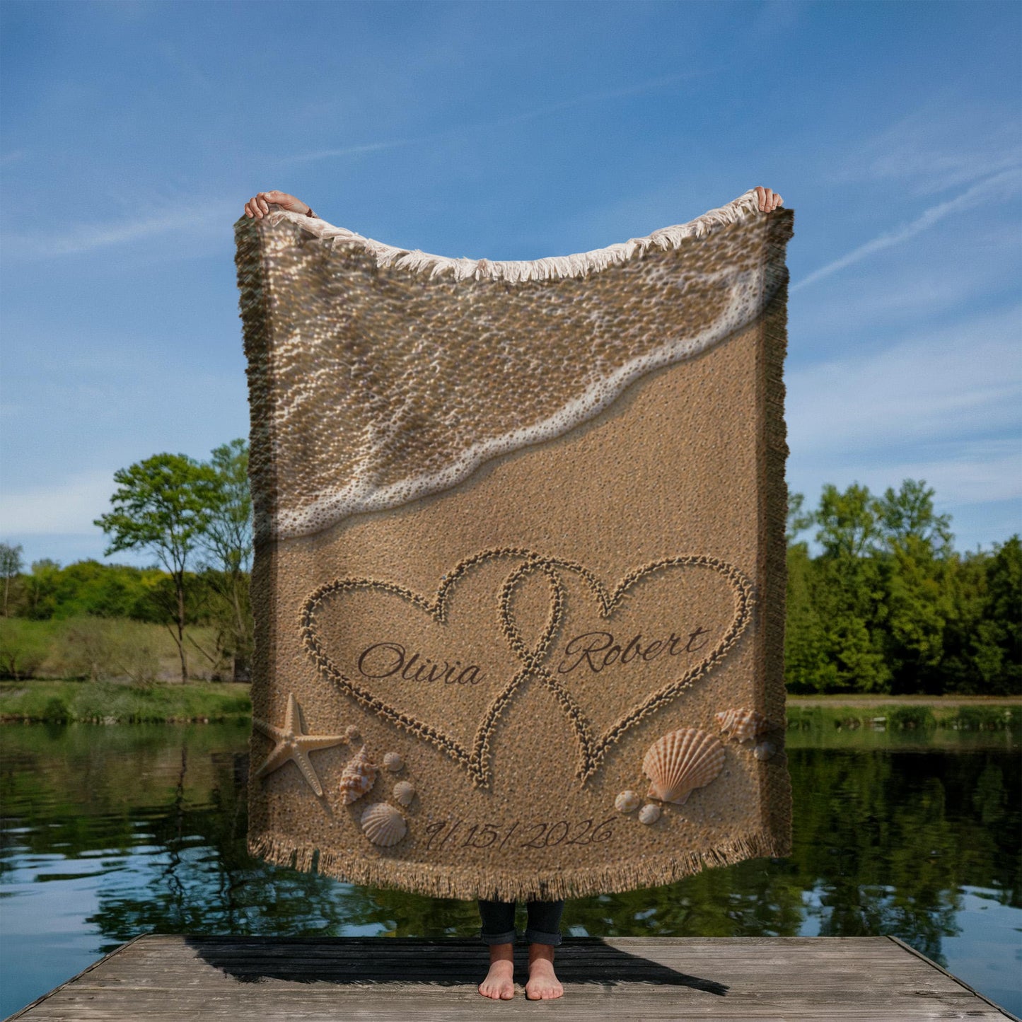 Personalized Names In The Sand Woven Cotton Blanket