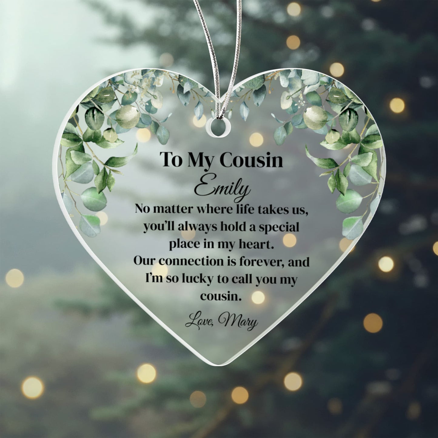 Cousin Acrylic Heart Ornament
