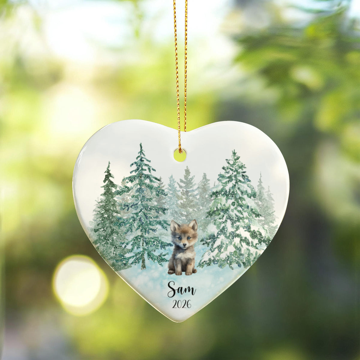 Wolf Woodland  Animal Heart Christmas Ornament for Kids