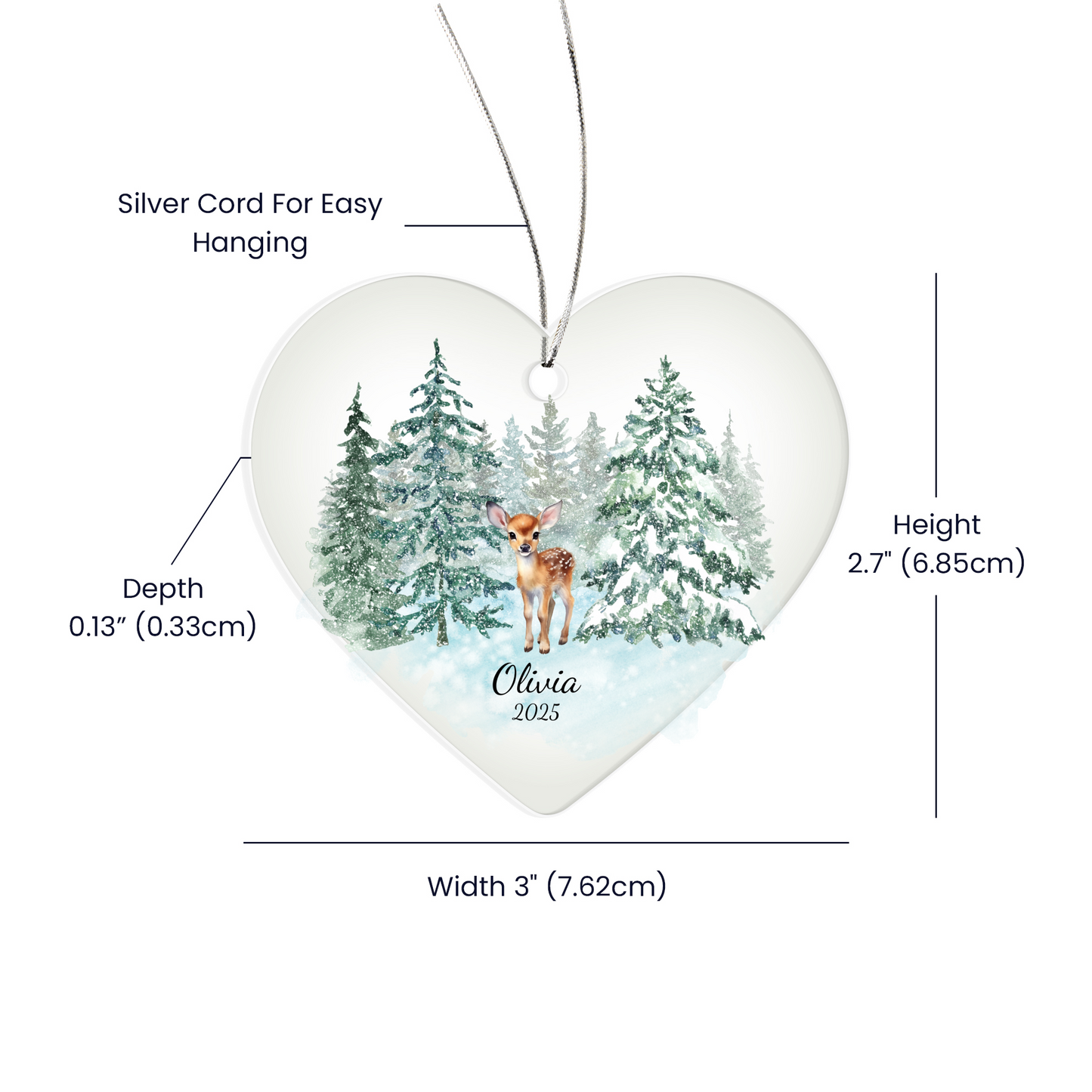 Woodland Deer Acrylic Heart Ornament