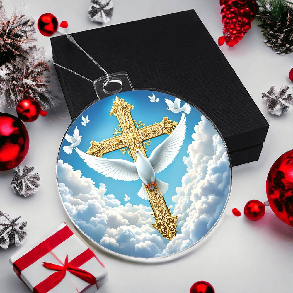 Cross and Dove Acrylic Christmas Ornament-[Heartfelt Family Gift]