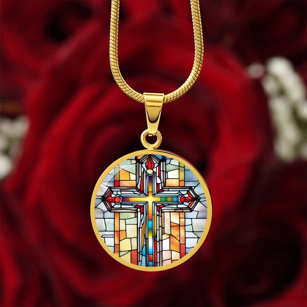 Stained Glass Cross Pendant Necklace