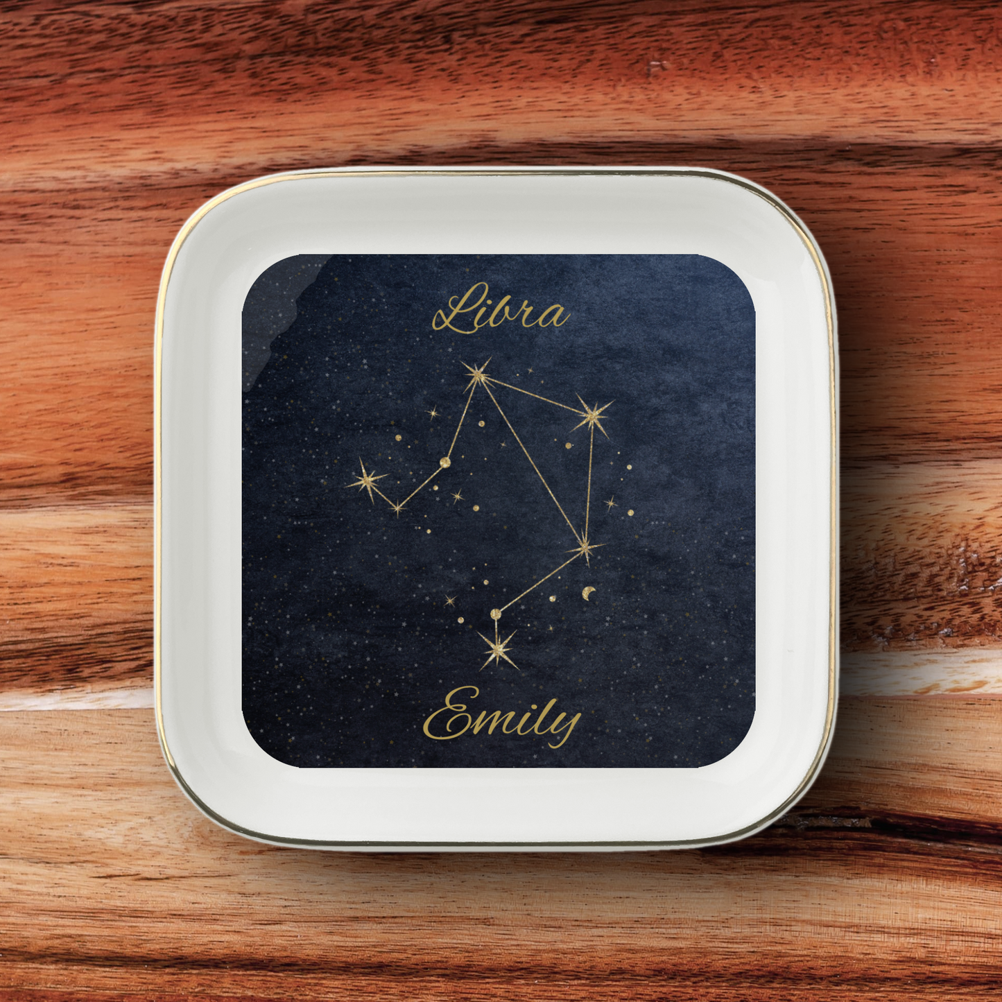 Libra Zodiac Jewelry Dish, Gold Constellation Trinket Tray, Astrology Gift for Libra Birthday, Elegant Ceramic Ring Holder Decor Gift