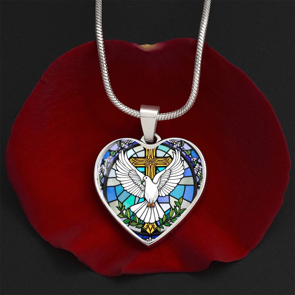 Hol Cross and Dove Engraved Pendant Necklace