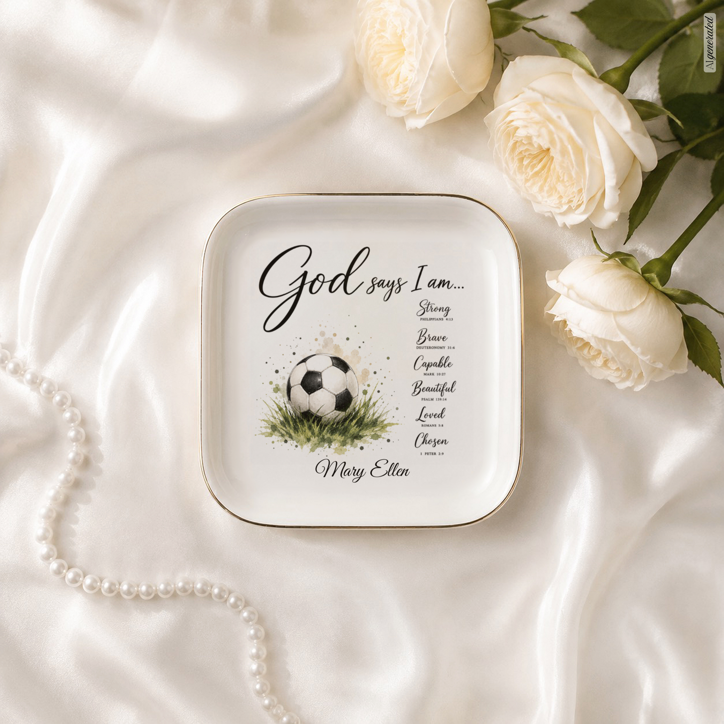 Christian Soccer Jewelry Tray Trinket Dish