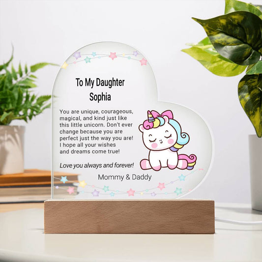 Daughter Unicorn LEd Heart Nightlight Acrylic Plaque-[Heartfelt Family Gift]