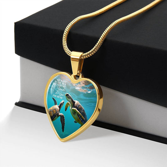 So Many In The Sea Turtles Heart Necklace with Engraving-[Heartfelt Family Gift]