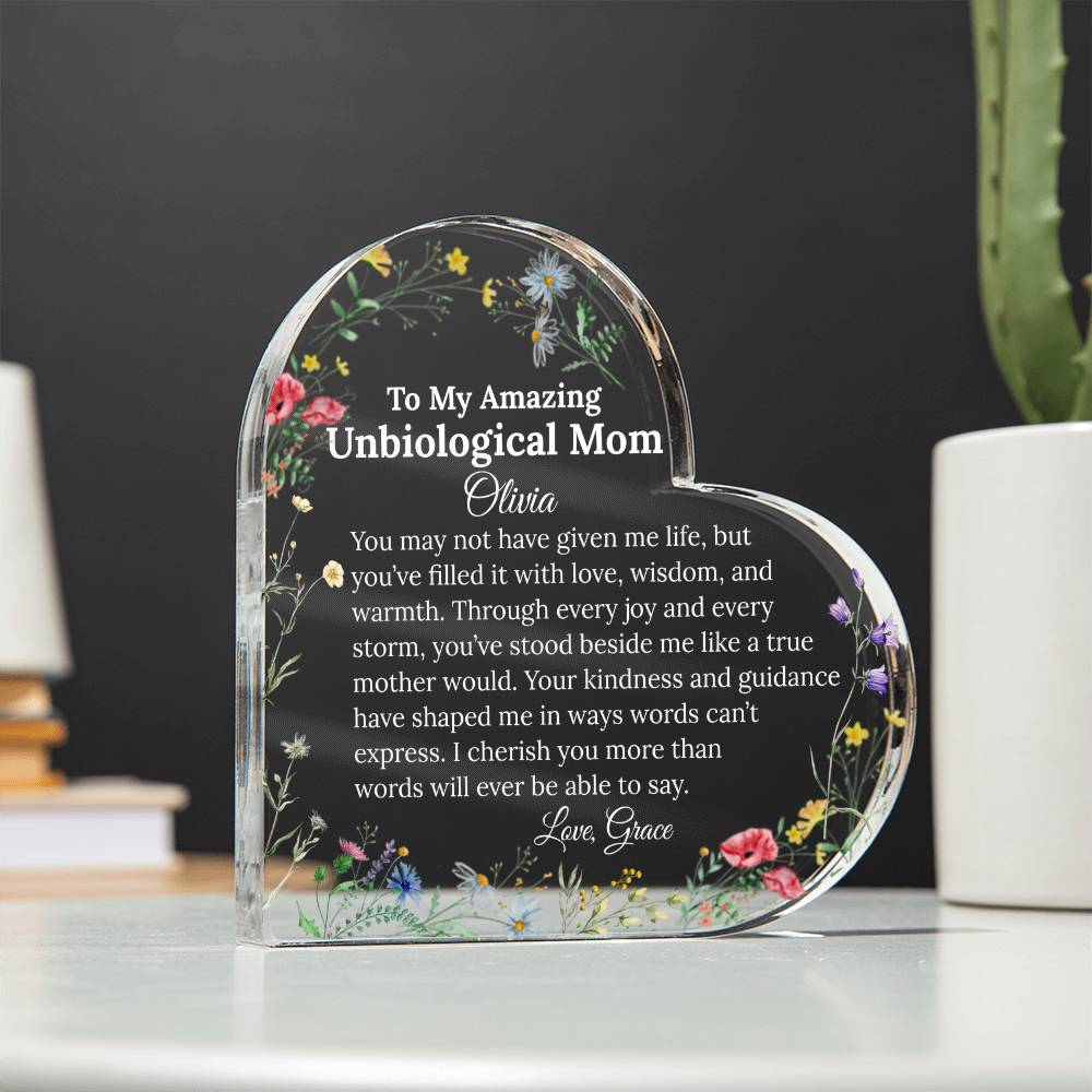 Personalized Unbiological Mom Heart Plaque