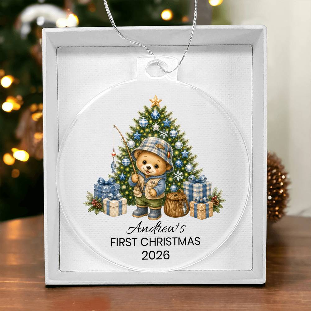 Fishing Teddy Bear Christmas Ornament for Kids
