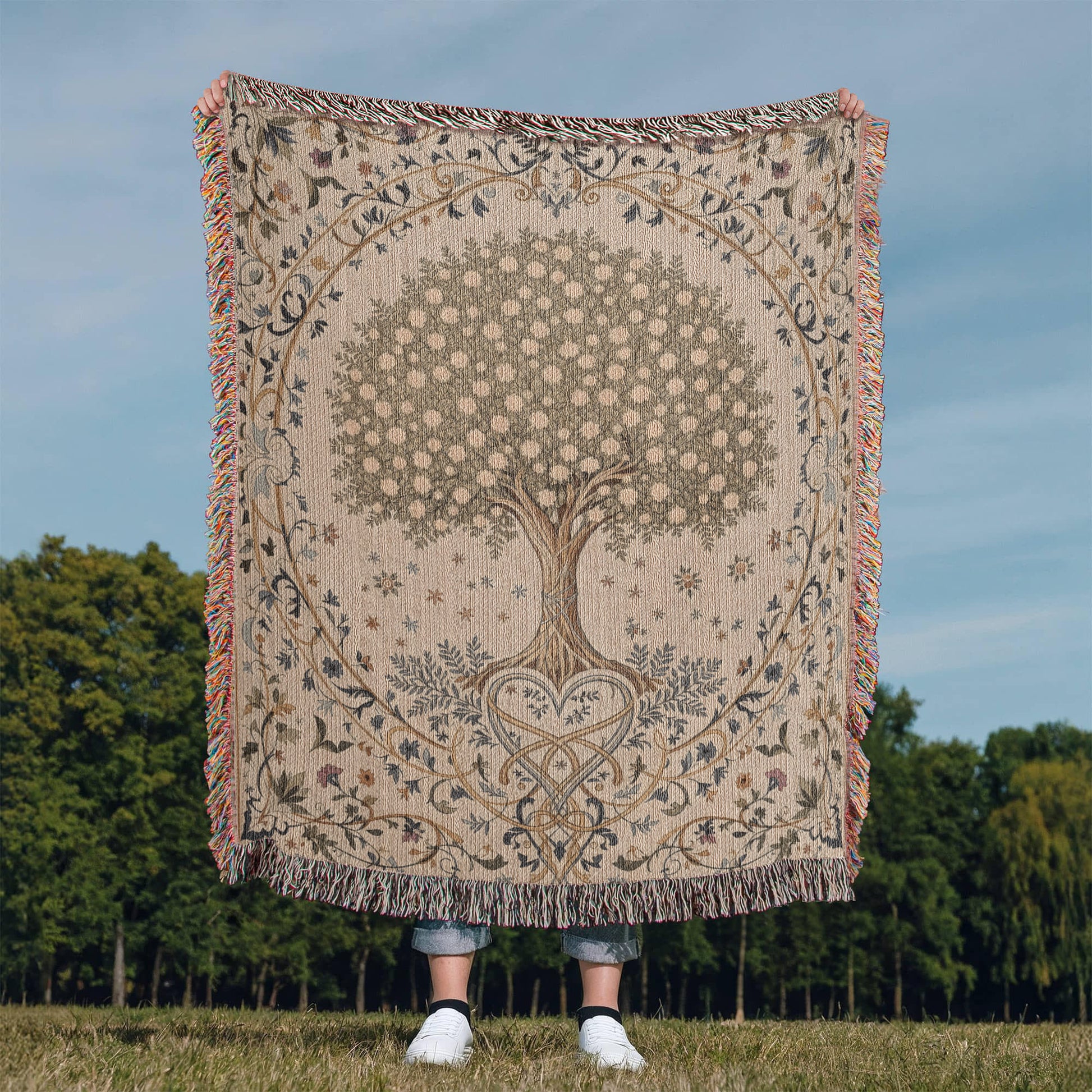 Tree of Life Floral Woven Blanket-[Heartfelt Family Gift]