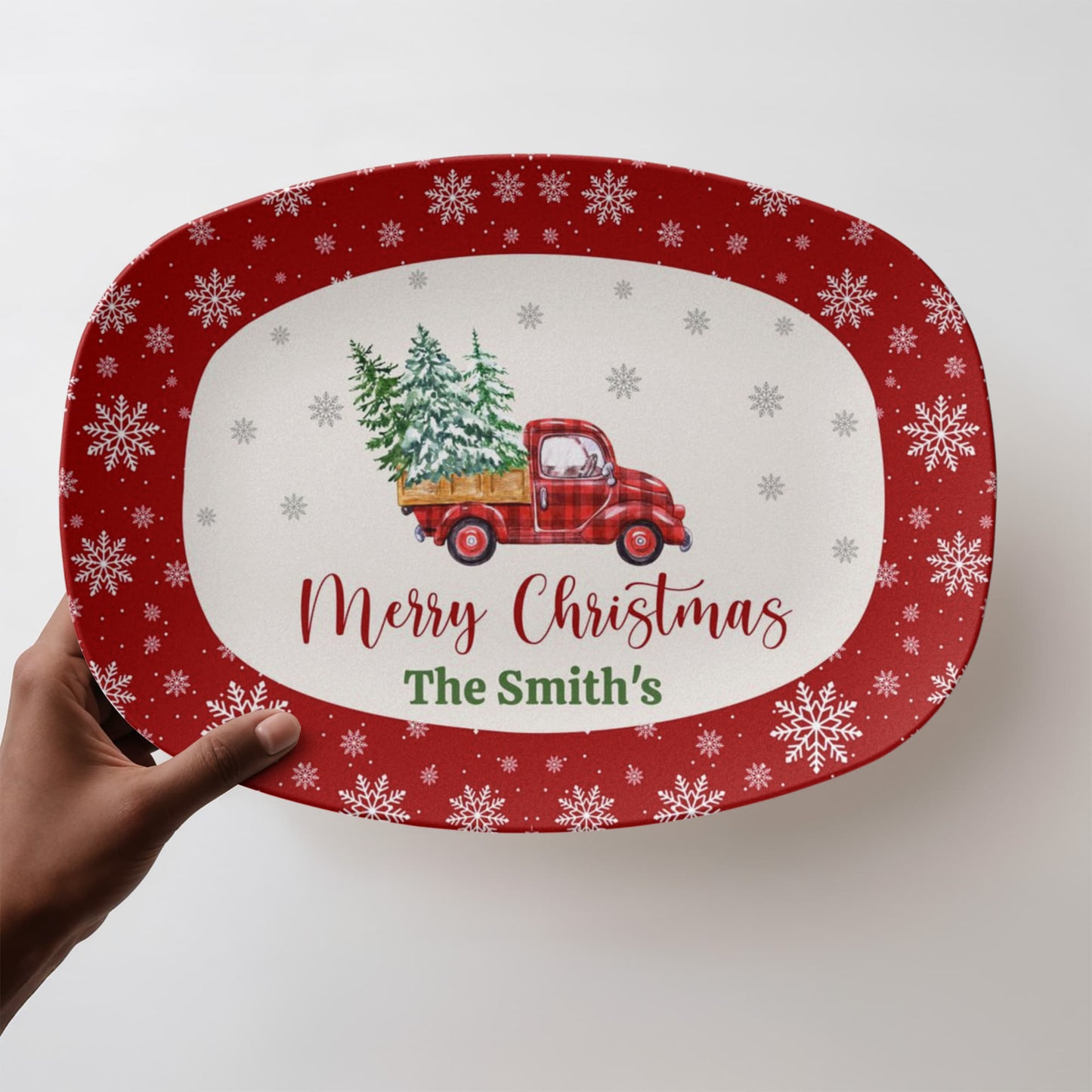 Personalized Christmas Serving Tray, Custom Family Name Holiday Platter, Winter Festive Kitchen Decor, Holiday Gift Idea, 10x14 Platter