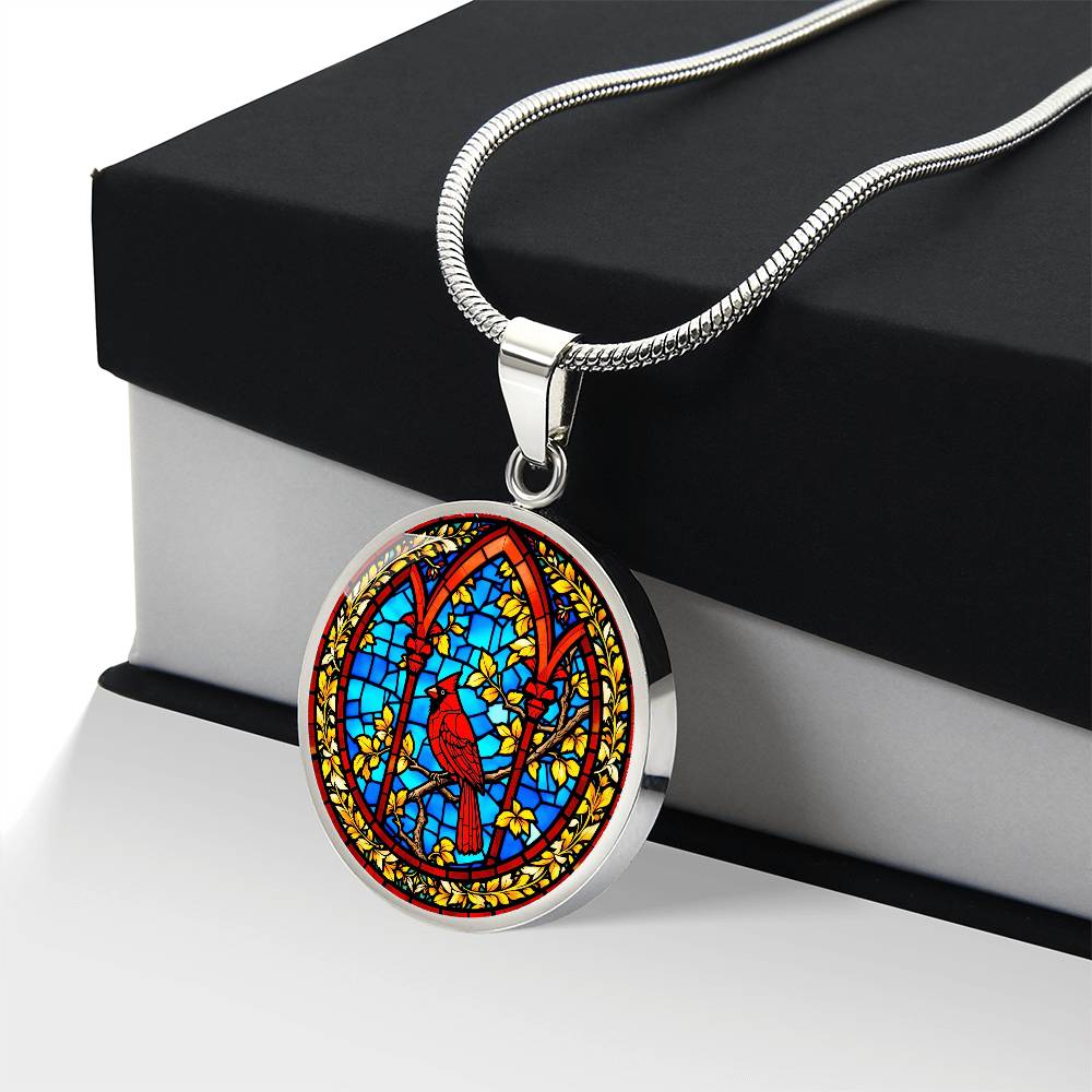 Cardinal Faux Stain Glass Pendant Necklace