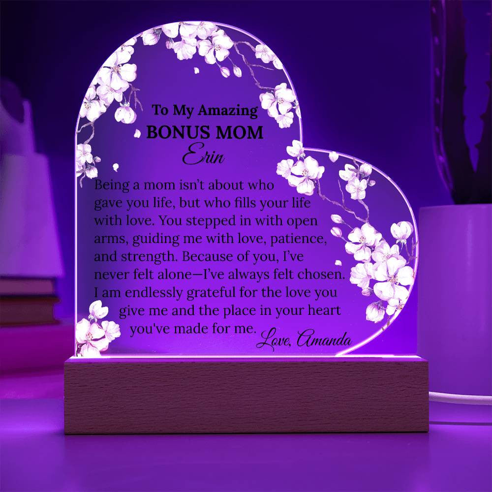 Bonus Mom Acrylic Heart Plaque