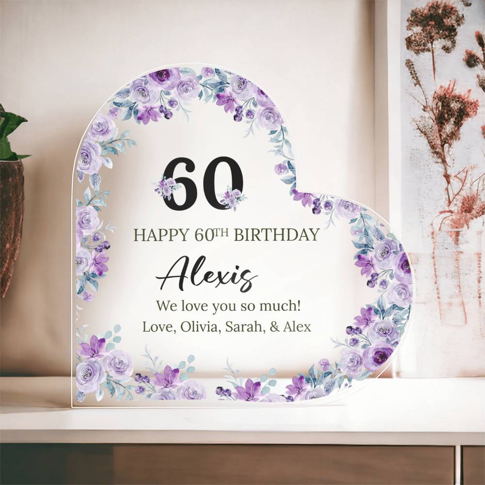 60th Birthday Acrylic Heart Plaque
