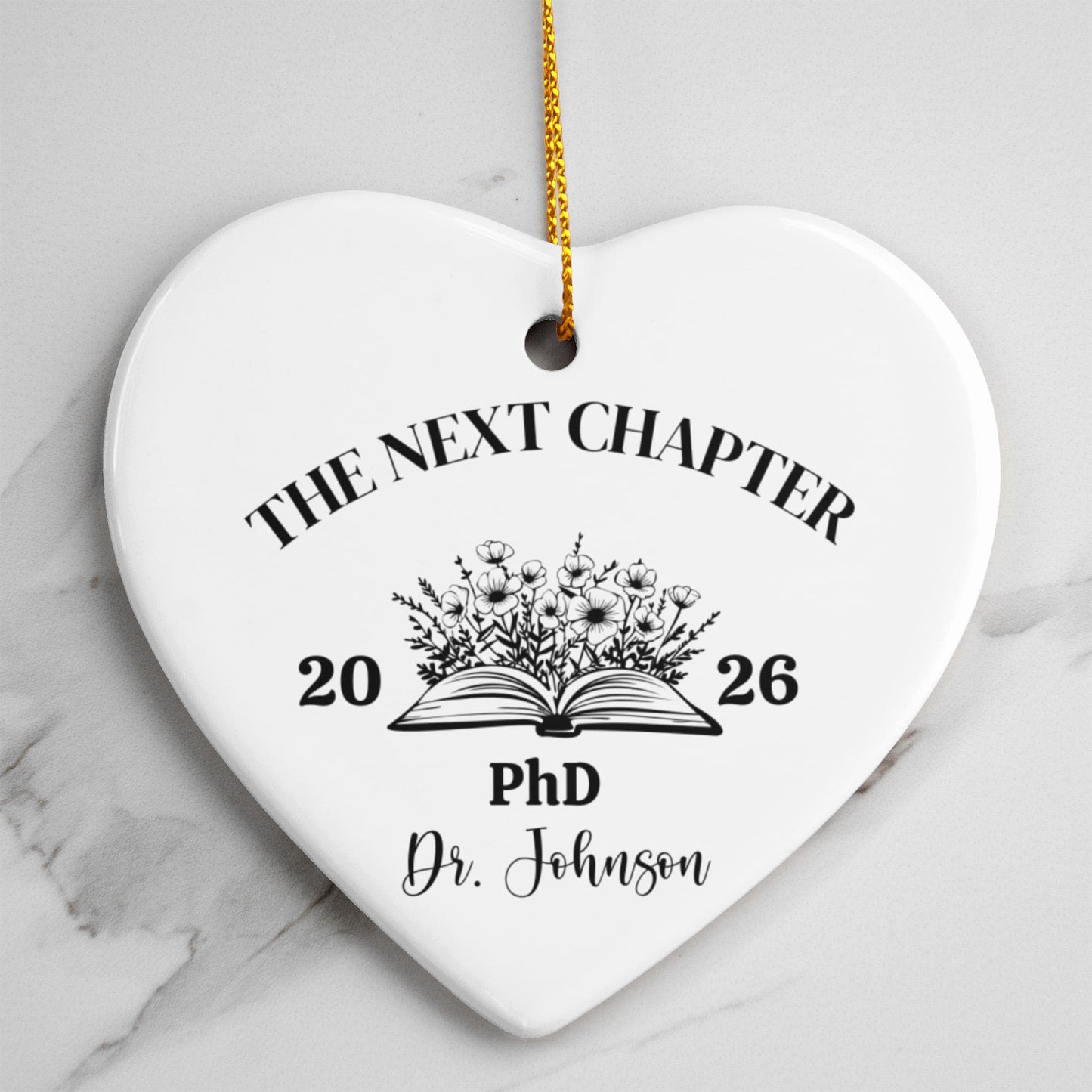 Personalized Next Chapter Ceramic Heart Ornament