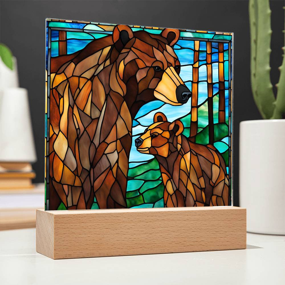 Bear Family Cub Acrylic Square Plaque-[Heartfelt Family Gift]