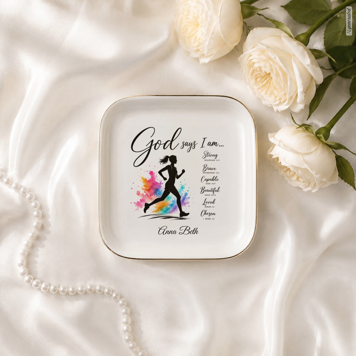 Running Christian Jewelry Dish, Faith Gift for Runner