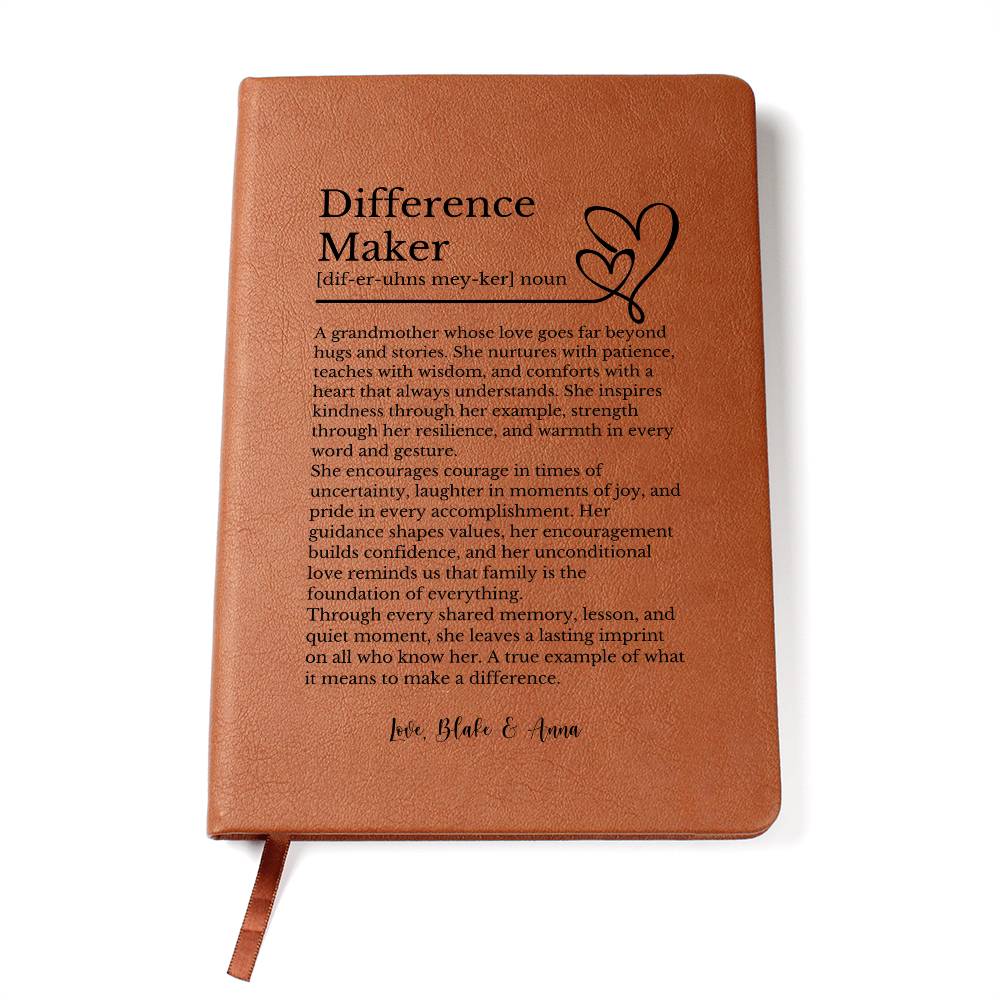Grandma Difference Maker Journal, Vegan Leather Gift, Inspirational Mother's Day, Personalized Leather Notebook, Sentimental Gift