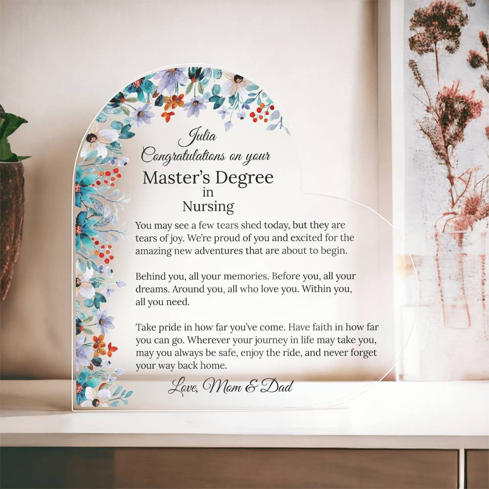 Personalized Master's Degree Heart Plaque