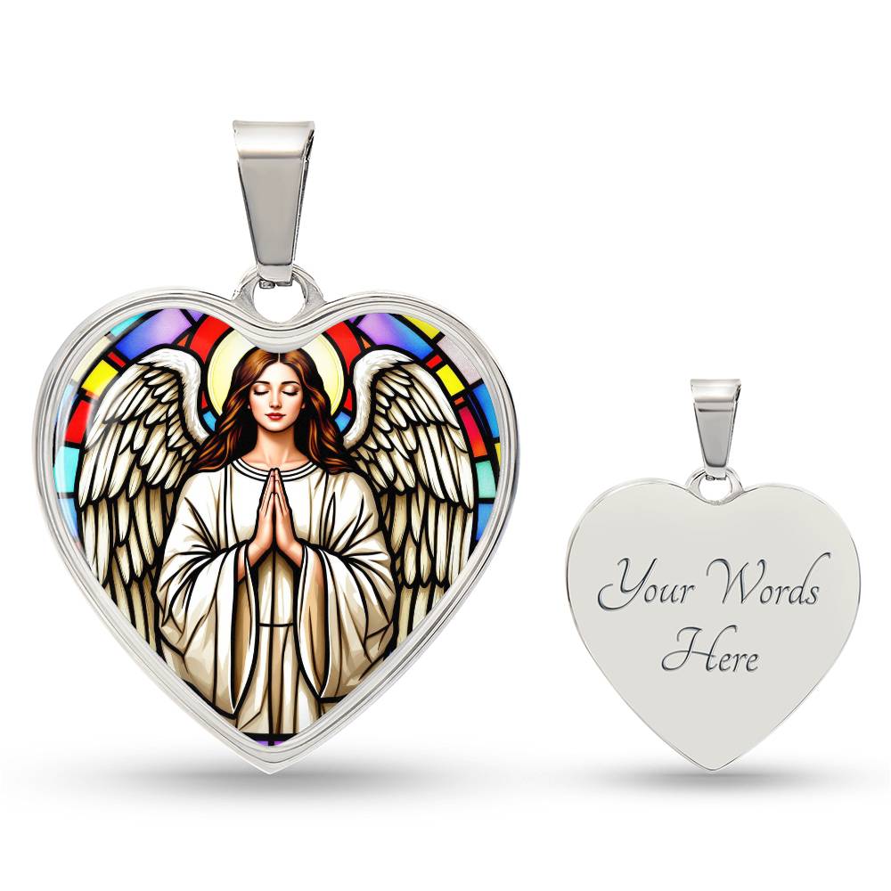 Guardian Angel Faux Stain Glass Pendant Necklace