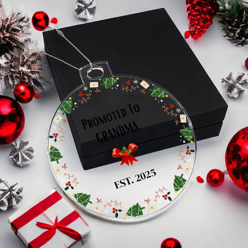 Promoted to Grandma Acrylic Round Christmas Ornament-[Heartfelt Family Gift]