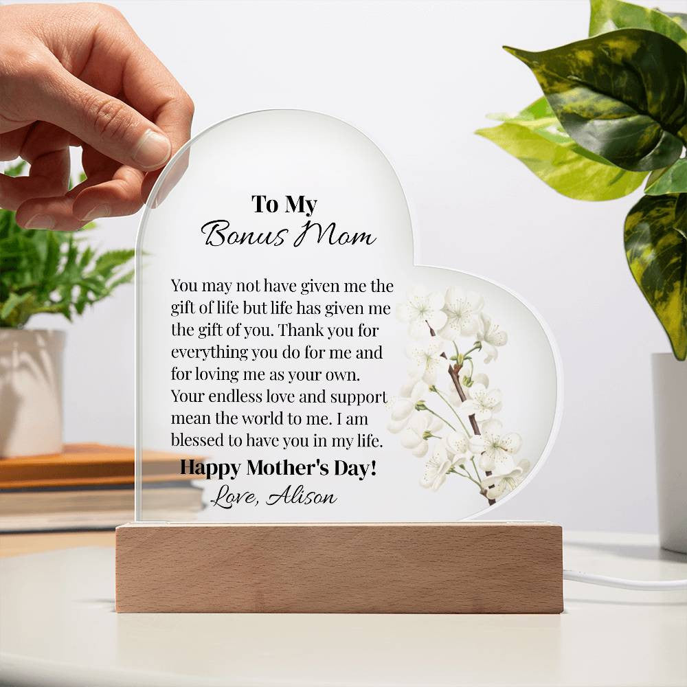 To My Bonus Mom Acrylic Heart Plaque Gift