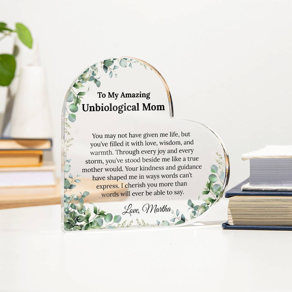 Personalized Unbiological Mom Heart Plaque