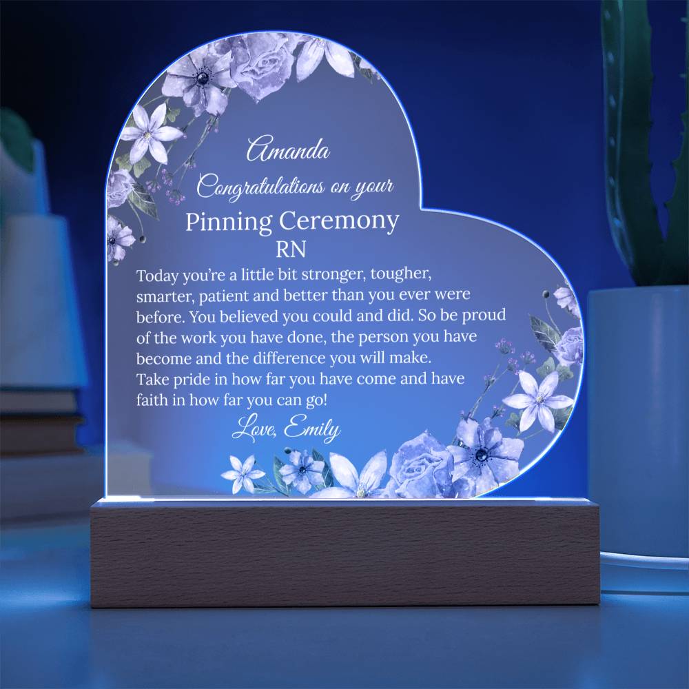 Personalized Pinning Ceremony Acrylic Heart Plaque